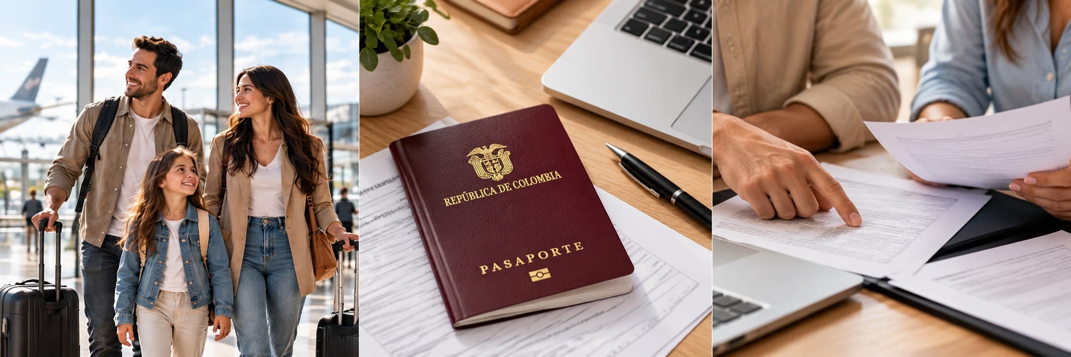 Imagen ilustrativa de una familia preparando su viaje en un aeropuerto